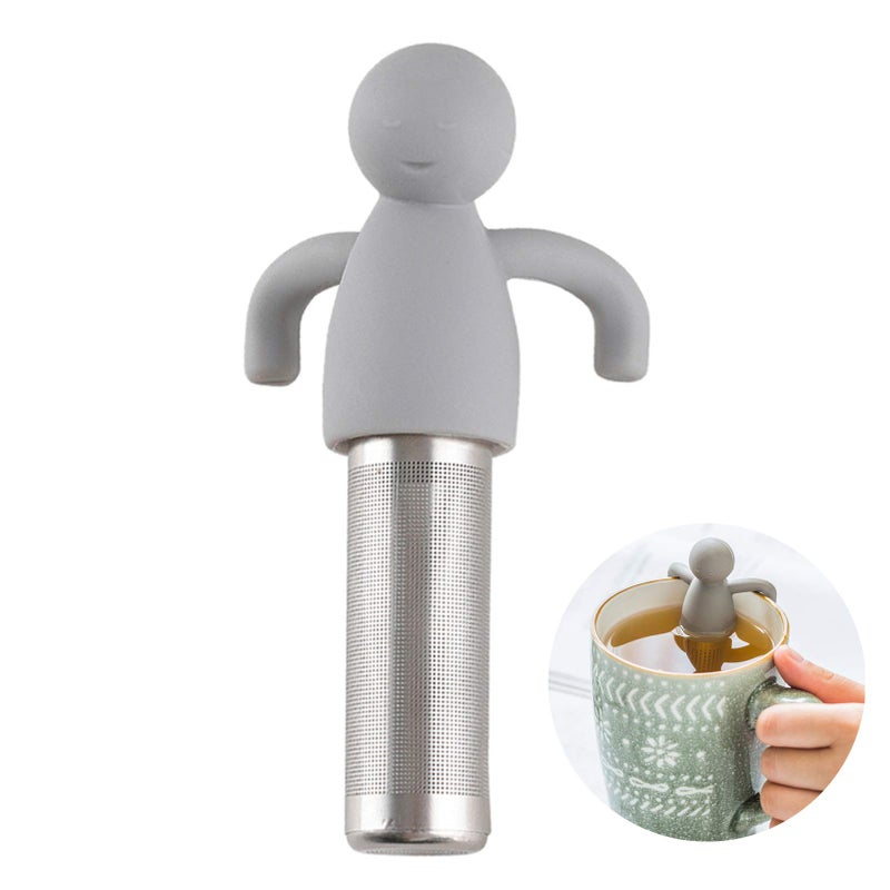 Leden Tea Infuser for Loose Leaf Tea Cute Tea Strainer Ball Stainless Steel Extra Fine Mesh Tea Steeper Filter for Cup Mug Silicone Handle Grey - Image 1